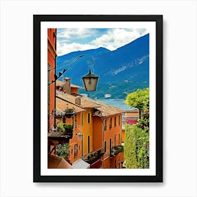 View Of Lake Como From Colorful Upper Street In Bellagio Italy Art Print