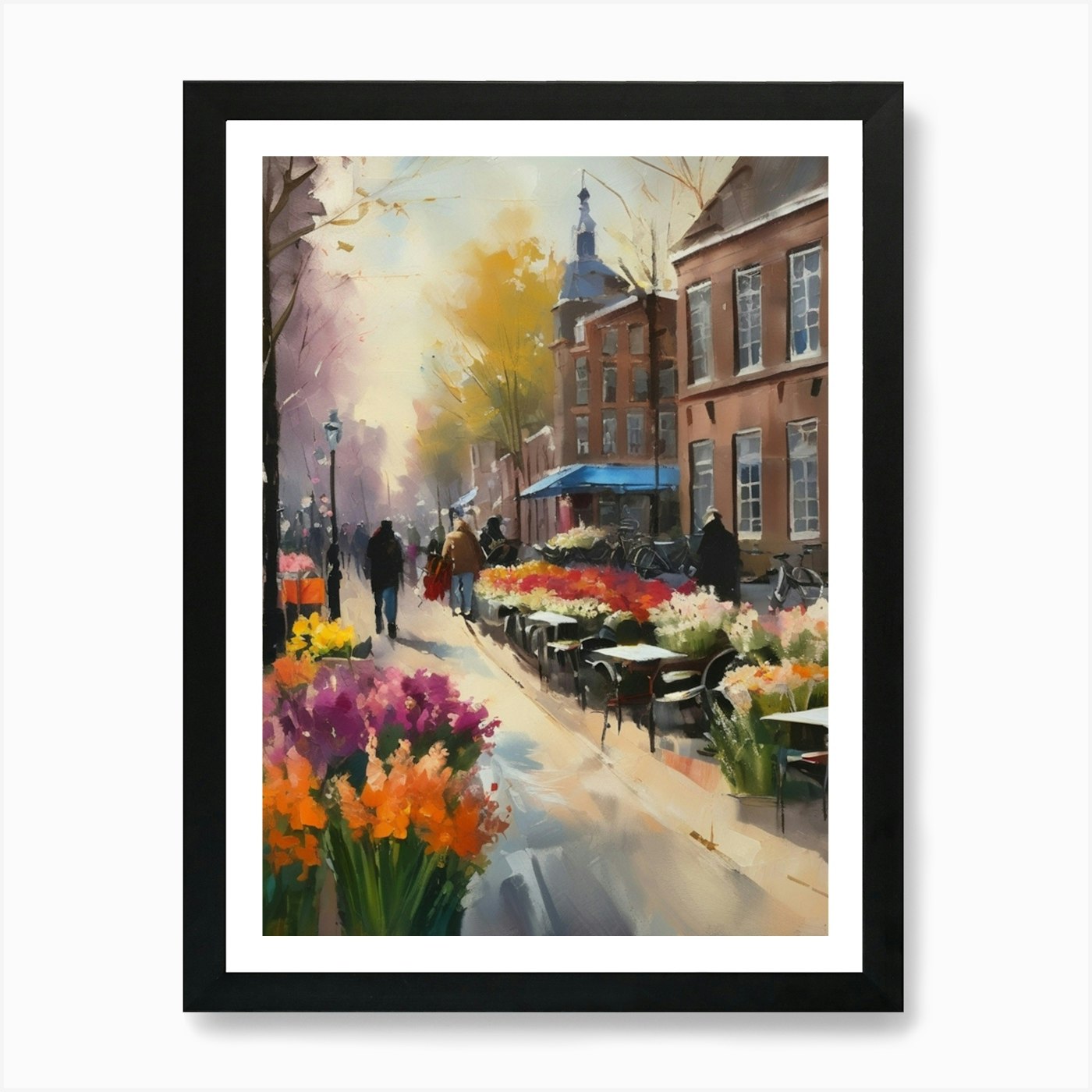 Póster de arte de pared enmarcado Cafés de Ámsterdam, primavera de Ámsterdam, lienzo impresión cuadro - Imagen 2 de 4