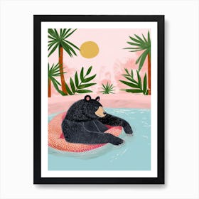 American Black Bear Relaxing In A Hot Spring Storybook Illustration 4 Art Print