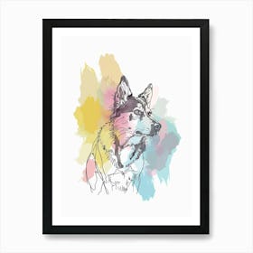 Australian Cattle Dog Pastel Line Watercolour Illustration  2 Art Print