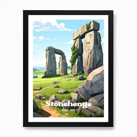 Stonehenge England Prehistoric Travel Art Illustration Art Print