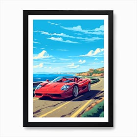 A Ferrari F50 In Causeway Coastal Route Illustration 2 Art Print
