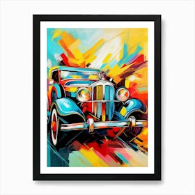 Vintage Old Truck VIII, Avant Garde Abstract Vibrant Colorful Painting in Cubism Style Art Print