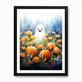Cute Bedsheet Ghost, Botanical Halloween Watercolour 63 Art Print