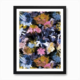 Watercolor Spring Floral Memories Black Art Print