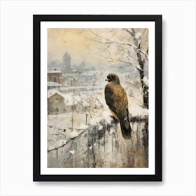 Vintage Winter Animal Painting Falcon 1 Art Print