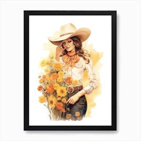 Cute Cowgirl Watercolour 1 Art Print