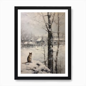 Vintage Winter Animal Painting Stoat Art Print