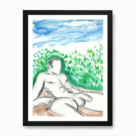 Poster Print Giclee Wall Art Adult Mature Explicit Homoerotic Erotic Man Male Nude Gay Art Drawing Artwork 001 Art Print