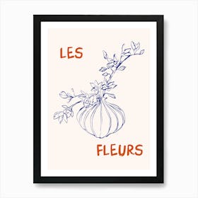 Les Fleurs Flower Vase Hand Drawn Art Print