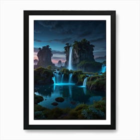 Waterfall At Night Art Print