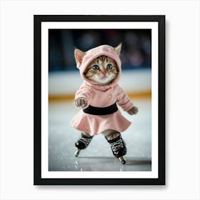 Cute Kitten On Ice Skates 1 Art Print