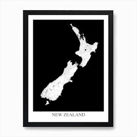 New Zealand White Black Map Art Print