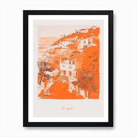 Capri Italy Orange Drawing Poster Art Print