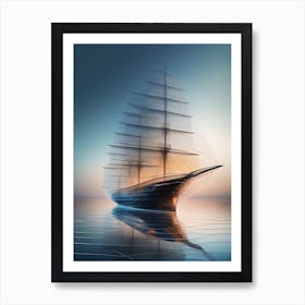 Sailing Ship At Sunset Art Print