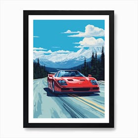 A Ferrari F50 Car In Icefields Parkway Flat Illustration 3 Art Print