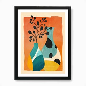 Modern Abstract Vases with Plant 1 Art Print