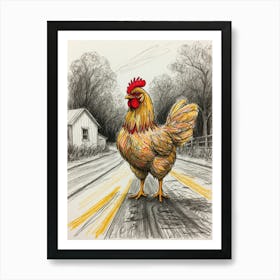 Chicken On The Road 1 Art Print