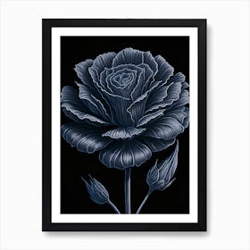 A Carnation In Black White Line Art Vertical Composition 61 Art Print