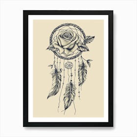 English Rose Dreamcatcher Line Drawing 2 Art Print