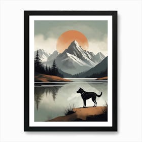 Dog By The Lake in Mountains Art Print