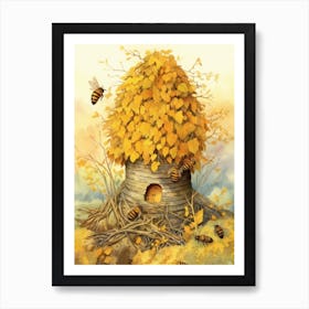 European Honey Bee Beehive Watercolour Illustration 4 Art Print