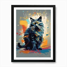 Spectrum Serenity: Feline Elegance Amidst Colorful Chaos Art Print