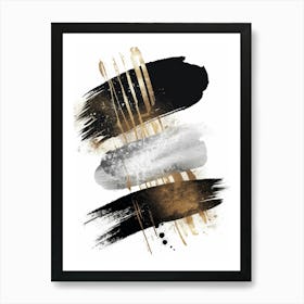 Gold And Black Brush Strokes Canvas Print 1 Art Print