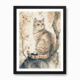 American Shorthair Cat Japanese Illustration 2 Art Print