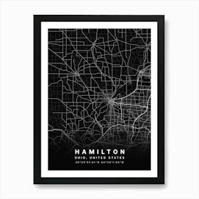 Hamilton Ohio USA Black Map Poster