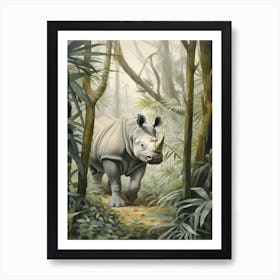 Rhino In The Trees Realistic Illustration 3 Art Print