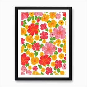 Hibiscus Floral Print Retro Pattern 1 Flower Art Print