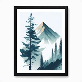 Mountain And Forest In Minimalist Watercolor Vertical Composition 298 Art Print