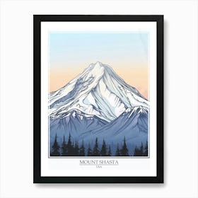 Mount Shasta Usa Color Line Drawing 7 Poster Art Print