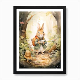 Bunny Hicking Rabbit Prints Watercolour 1 Art Print
