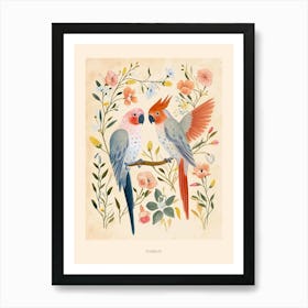 Folksy Floral Animal Drawing Parrot 2 Poster Art Print