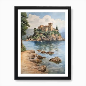 Painting Of A Dog In Isola Bella, Italy In The Style Of Watercolour 02 Art Print