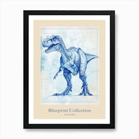 Allosaurus Dinosaur Blue Print Style 3 Poster Art Print