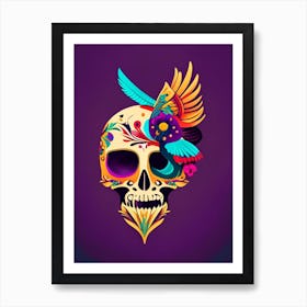 Skull With Bird Motifs Colourful 1 Mexican Art Print