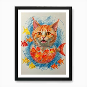 Cat In A Bowl Art Print