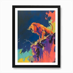 Asiatic Lion Roaring On A Cliff Fauvist Painting 3 Art Print