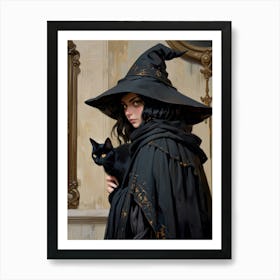 Witch And Cat Art Print