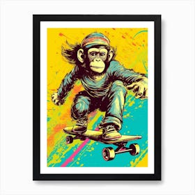 Monkey Skateboarding Art Print