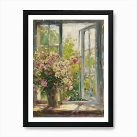 Azalea Flowers On A Cottage Window 3 Art Print