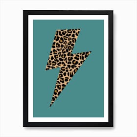 Lightning Bolt in Leopard Print on Teal Art Print