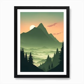 Misty Mountains Vertical Composition In Green Tone 151 Art Print