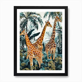 Giraffes In The Leaves Watercolour Illustration Art Print
