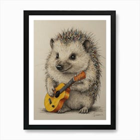 Hedgehog Playing Guitar 19 Art Print