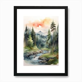 Taiga watercolor landscape, high quality watercolor forest background.2 Art Print