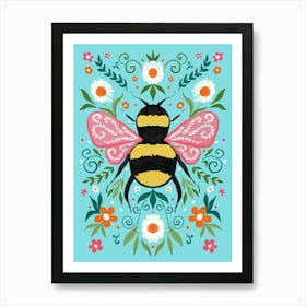 Busy Bee in Flower Garden Art Print